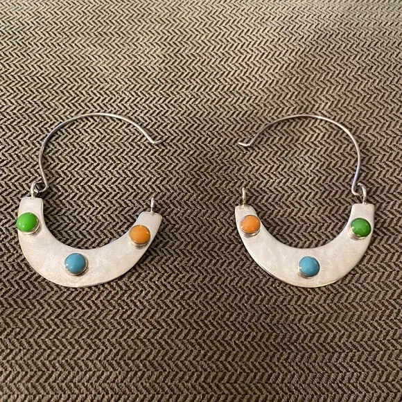 Mexico Sterling Silver Enamel Hoop Earrings - Picture 7 of 7